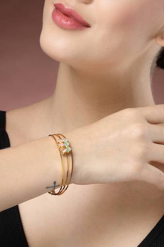 women gold-plated cz stone-studded cuff bracelet