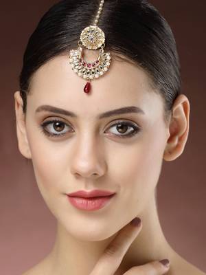 women gold-plated cz stone-studded maang tikka 1