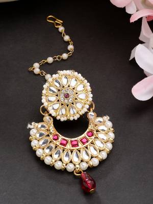 women gold-plated cz stone-studded maang tikka 2