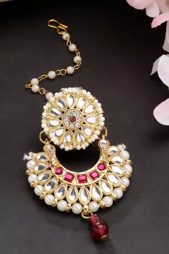 women gold-plated cz stone-studded maang tikka