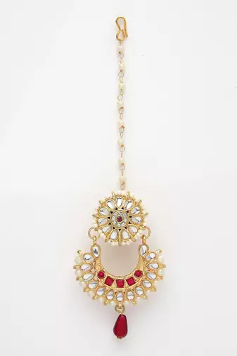 women gold-plated cz stone-studded maang tikka