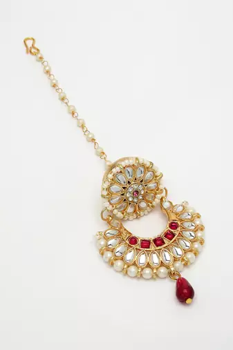 women gold-plated cz stone-studded maang tikka