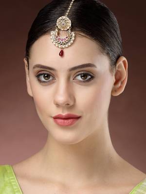 women gold-plated cz stone-studded maang tikka 5
