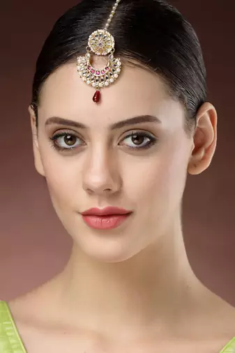 women gold-plated cz stone-studded maang tikka