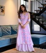 Faux Georgette Embroidery Work Anarkali Kurta with Plazo and Dupatta Set