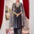 Aask women solid velvet lace work silver color kurta pant & dupatta set