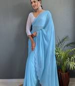 Sky Bollywood Embroidered Georgette Saree With Blouse Piece