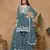 Teal embroidered faux georgette semi stitched sharara suit