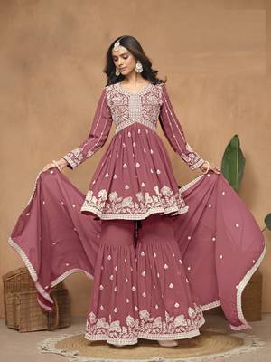 Brown embroidered faux georgette sharara suit 2