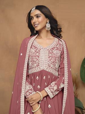 Brown embroidered faux georgette sharara suit 4