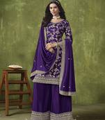 Purple embroidered dola silk jacquard semi stitched palazzo suit