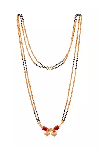 Golden and black beads mangalsutra LONG with double vati tali one gram gold