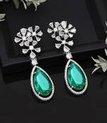 Green color american diamond earrings