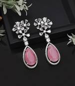 Pink color american diamond earrings