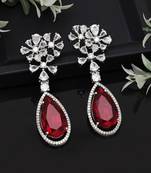 Red color american diamond earrings