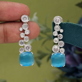 Turquoise blue color american diamond earrings 2
