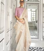 Cream Chiffon Weaving Contemporary Saree