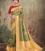Green Tissue, Jacquard Embroidered Saree With Unstitched Blouse Piece