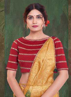 Green Tissue, Jacquard Embroidered Saree With Unstitched Blouse Piece 3