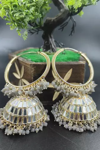   Big Jhumka earrings for wo  ethnic and occasional wear- GREY COLOUR