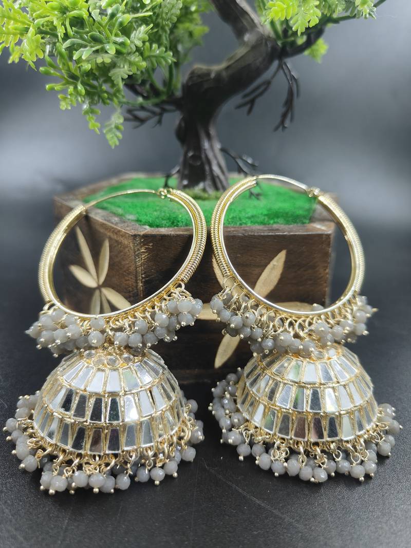   Big Jhumka earrings for wo  ethnic and occasional wear- GREY COLOUR