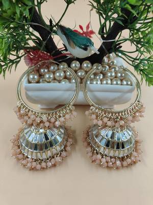   Big Jhumka earrings for wo  ethnic and occasional wear- PEACH COLOUR 3