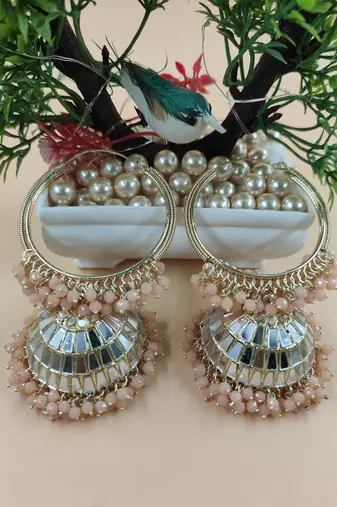  Big Jhumka earrings for wo  ethnic and occasional wear- PEACH COLOUR