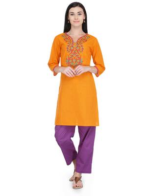 Orange Cotton Block Print Kurta 1