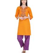 Orange Cotton Block Print Kurta