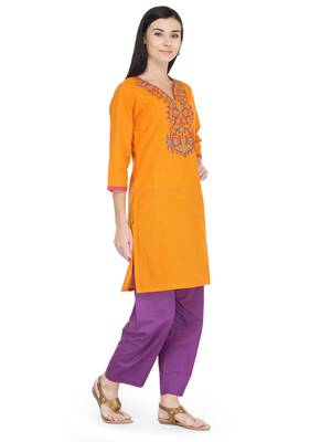 Orange Cotton Block Print Kurta 2