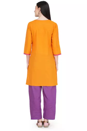 Orange Cotton Block Print Kurta