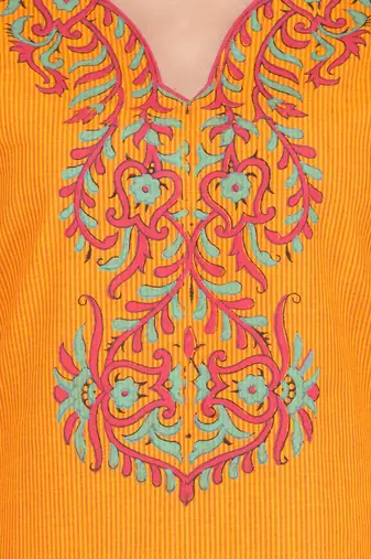 Orange Cotton Block Print Kurta