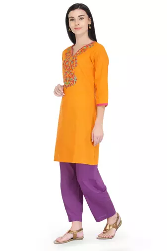 Orange Cotton Block Print Kurta
