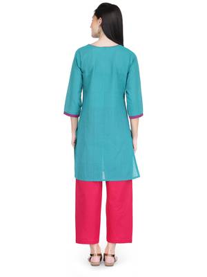Teal Blue Cotton Block Print Kurta 2