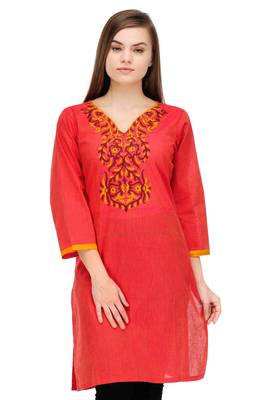 Red Cotton Block Print Kurta 1