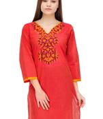 Red Cotton Block Print Kurta
