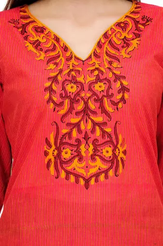 Red Cotton Block Print Kurta