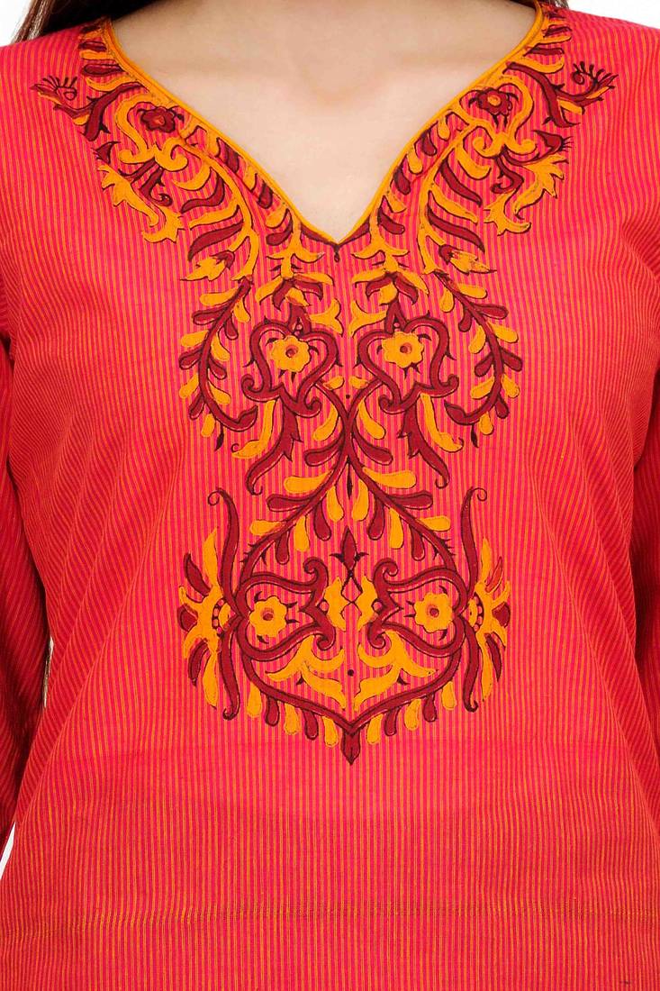 Red Cotton Block Print Kurta