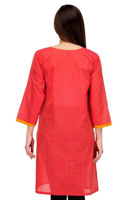 Red Cotton Block Print Kurta 3