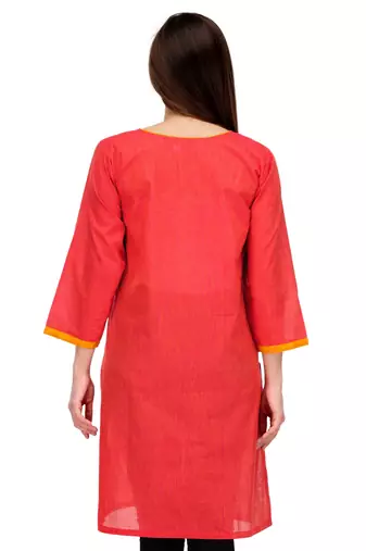 Red Cotton Block Print Kurta