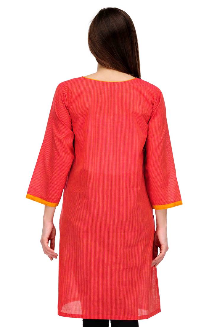 Red Cotton Block Print Kurta