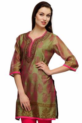 Sage Green Chanderi Block Print Kurta 1