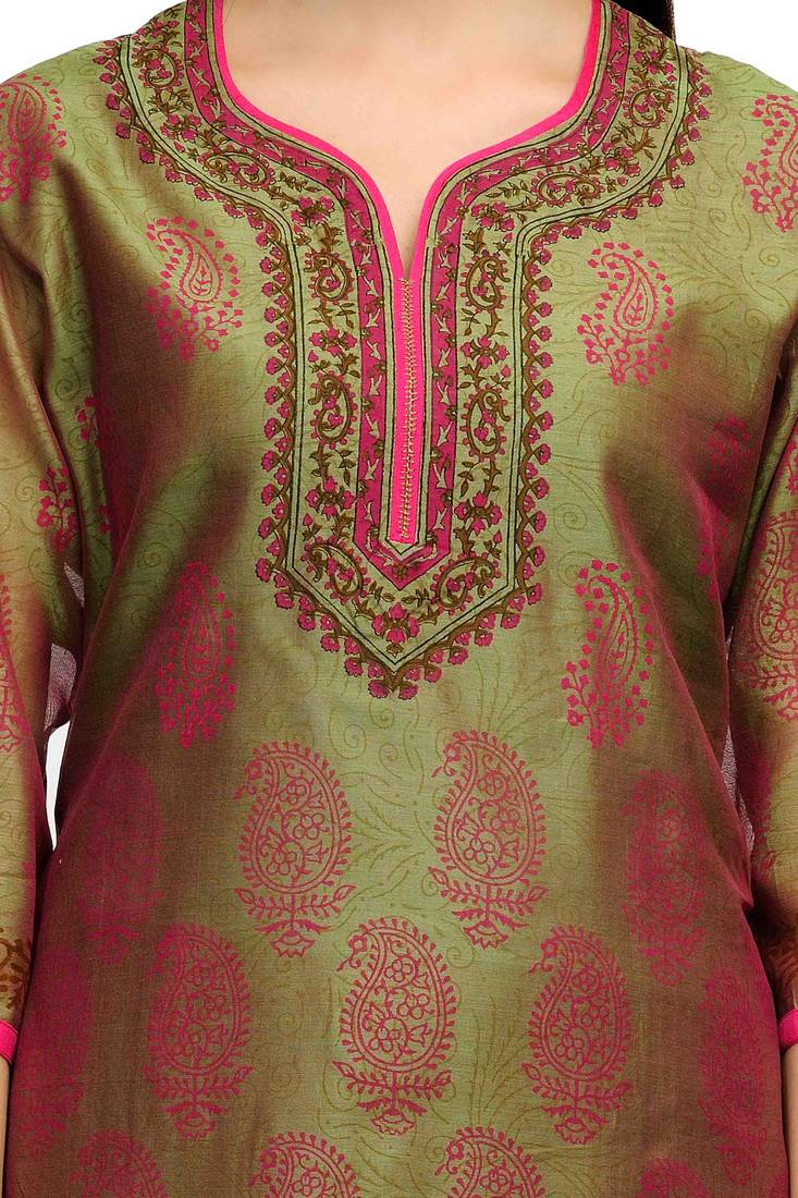Sage Green Chanderi Block Print Kurta