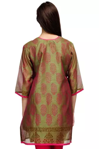 Sage Green Chanderi Block Print Kurta