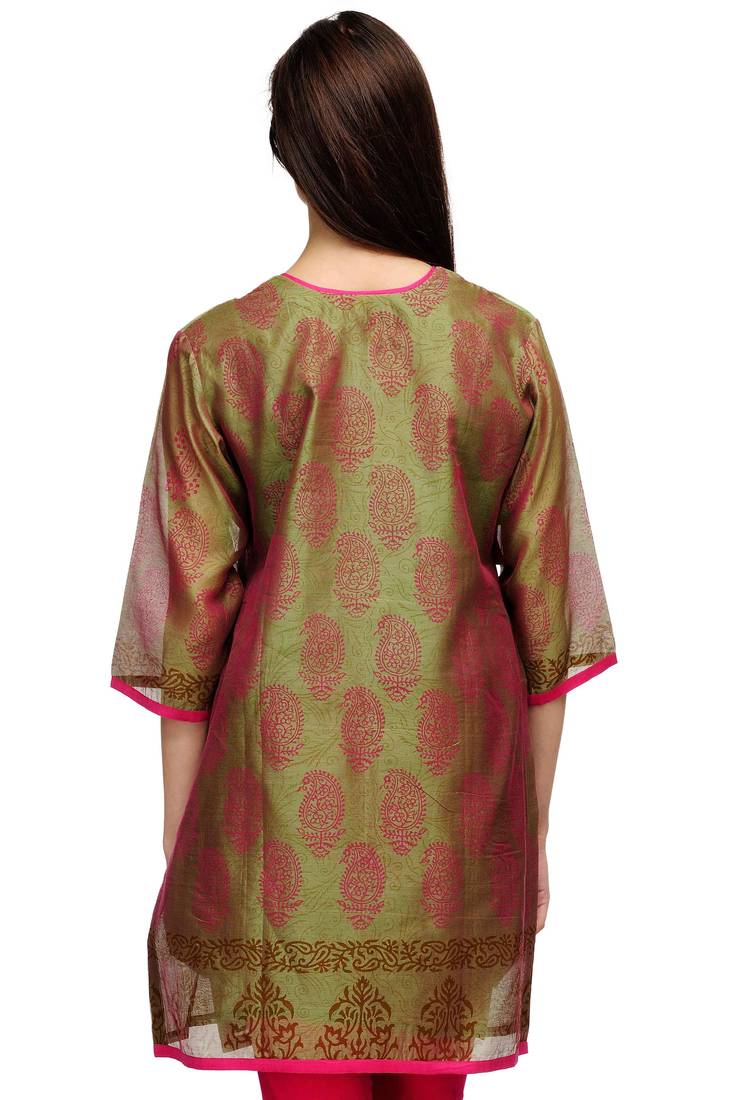 Sage Green Chanderi Block Print Kurta
