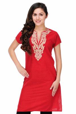 Red Cotton Embroidery Kurta 1