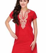 Red Cotton Embroidery Kurta