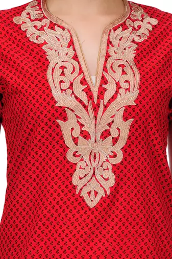 Red Cotton Embroidery Kurta