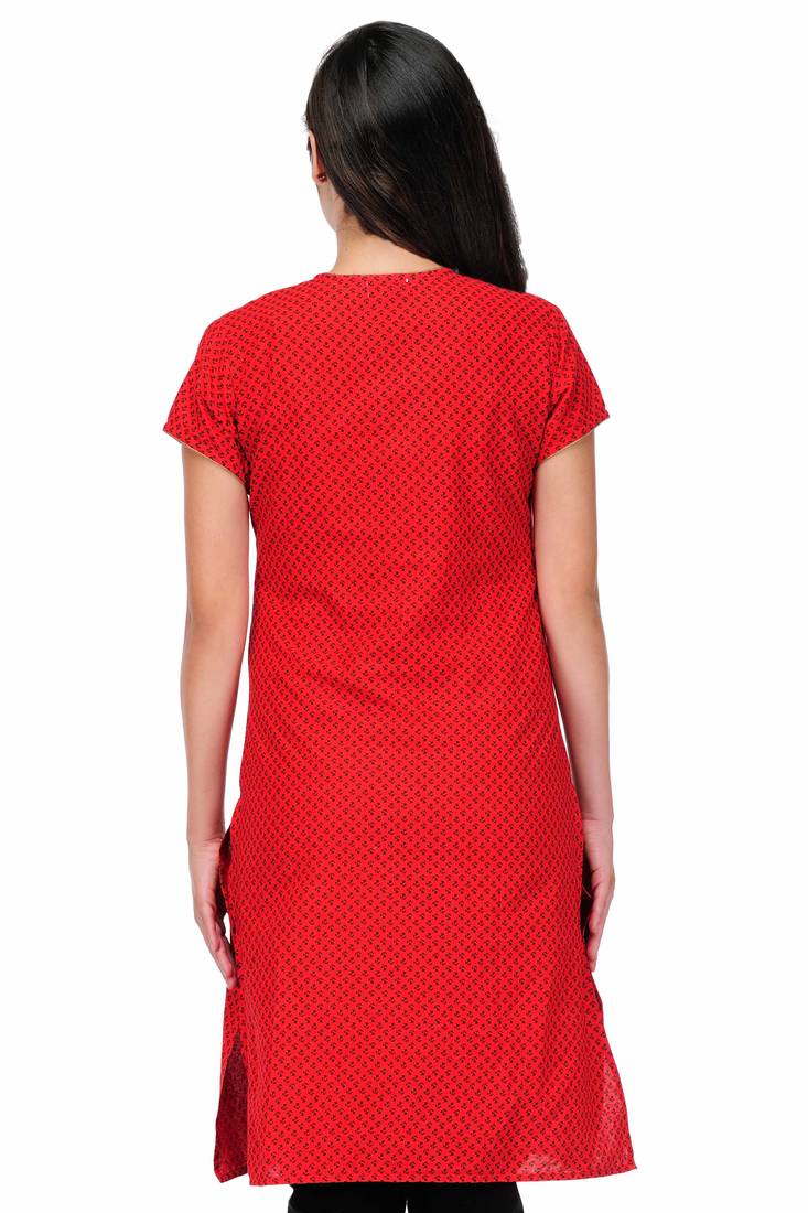 Red Cotton Embroidery Kurta