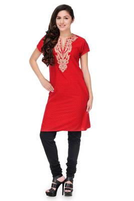 Red Cotton Embroidery Kurta 4